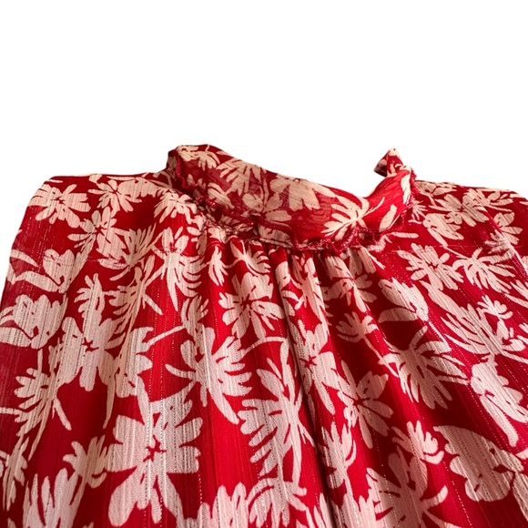 Sara Michelle Red and Off White Floral Dress 3 Tier, Faux Neck Floof XL - Picture 5 of 12